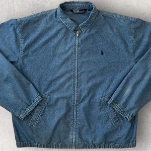 VTG Polo Ralph Lauren denim bomber jean jacket lightweight cotton — mens XL